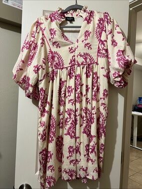 G&Co Cream Dress with Pink Floral Print